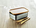 Nerezový lunchbox s bambusovým viečkom a príbormi, 600 ml