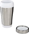 Nerezový termohrnček s plastovým vnútrom, objem 470 ml, biela/strieborná