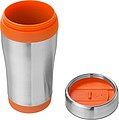 Nerezový termohrnček s plastovým vnútrom, objem 470 ml, strieborná/oranžová