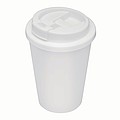 Plastový dvojvrstvový hrnček s viečkom, 300 ml, biely