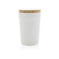 Plastový hrnček s bambusovým viečkom, 300ml, biely