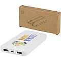 Powerbanka z recyklovaného plastu s kapacitou 10 000 mAh a výkonom 10 W s dvoma zabudovanými káblami, biela