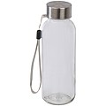 Priehľadná sklenená fľaša, objem 300 ml, s čiernym neoprénovým obalom