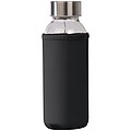 Priehľadná sklenená fľaša, objem 300 ml, s čiernym neoprénovým obalom