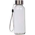 Priehľadná sklenená fľaša, objem 300 ml, s čiernym neoprénovým obalom
