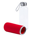 Sklenená fľaša na pitie, 420 ml, červený neoprénový rukáv