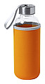 Sklenená fľaša na pitie, 420 ml, oranžový neoprénový rukáv