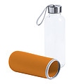 Sklenená fľaša na pitie, 420 ml, oranžový neoprénový rukáv