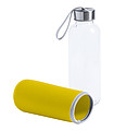 Sklenená fľaša na pitie, 420 ml, žltý neoprénový rukáv