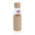 Sklenená fľaša na pitie 600ml so silikónovým obalom, hnedá
