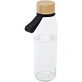 Sklenená fľaša na vodu 500 ml so silikónovou rukoväťou a bambusovým viečkom, čierna