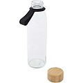 Sklenená fľaša na vodu 500 ml so silikónovou rukoväťou a bambusovým viečkom, čierna