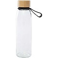 Sklenená fľaša na vodu 500 ml so silikónovou rukoväťou a bambusovým viečkom, čierna