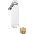 Sklenená fľaša na vodu 500 ml so silikónovou rukoväťou a bambusovým viečkom, sivá