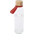 Sklenená fľaša na vodu 500 ml so silikónovou rukoväťou a bambusovým viečkom, stredne oranžová