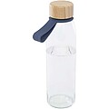Sklenená fľaša na vodu 500 ml so silikónovou rukoväťou a bambusovým viečkom, tmavotyrkysová