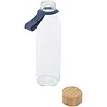 Sklenená fľaša na vodu 500 ml so silikónovou rukoväťou a bambusovým viečkom, tmavotyrkysová