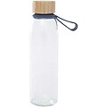 Sklenená fľaša na vodu 500 ml so silikónovou rukoväťou a bambusovým viečkom, tmavotyrkysová