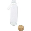 Sklenená fľaša na vodu 500 ml so silikónovou rukoväťou a bambusovým viečkom, transparentná