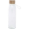 Sklenená fľaša na vodu 500 ml so silikónovou rukoväťou a bambusovým viečkom, transparentná