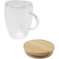 Sklenený hrnček 350 ml s bambusovým viečkom, priehľadný
