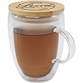 Sklenený hrnček 350 ml s bambusovým viečkom, priehľadný