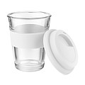 Sklenený hrnček so silikónovým viečkom a krúžkom, 350 ml, biela