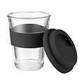 Sklenený hrnček so silikónovým viečkom a krúžkom, 350 ml, čierna
