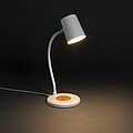 Stolná lampa Zenara s 15W bezdrôtovým nabíjaním z RCS plastu, biela