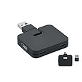 Štvorportový 2.0 USB rozdeľovač z ABS. Výstup: 2x typ A a 2x typ C. Vstup: typ C a typ A. Dĺžka kábla: 20 cm., čierna