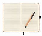 Zápisník A5 s doskami z korku, linkovaný papier, čierna gumička