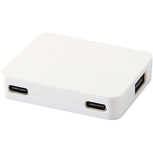 4portový USB hub s výstupy USB-A a Type-C a duálním vstupem – vyrobeno z recyklovaného plastu, bílá