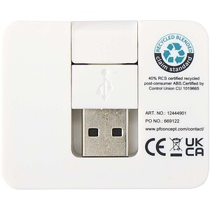 4portový USB hub s výstupy USB-A a Type-C a duálním vstupem – vyrobeno z recyklovaného plastu, bílá