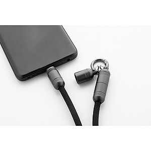 60W kabel na mobilní telefon RPET s poutkem, černá