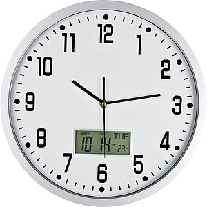 Analogové nástěnné hodiny s datumem a teploměrem, bílá