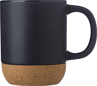 AUGUSTIN Keramický hrnek, 300 ml, s korkovým dnem, černá