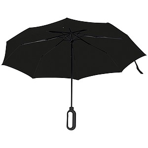 Automatický skladací dáždnik, pr. 98 cm, s karabínou v rukoväti, čierny