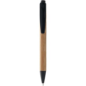 Bambusová propiska s barevným dopňkem, černá - propisky s potiskem