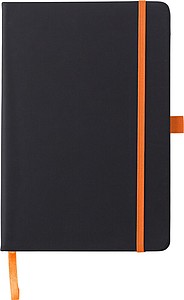 BARTAMUR Linkovaný zápisník A5 s tvrdými černými deskami a barevnou gumičkou, 96 stran, oranžová - reklamní bloky