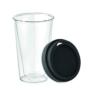 BELO dvoustěnný skleněný hrnek se silikonovým víčkem, 350ml