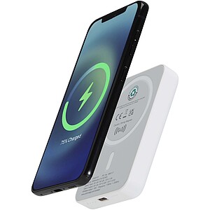 Bezdrátová magnetická powerbanka 5000 mAh 15W s 20W PD – vyrobeno z recyklovaného plastu, bílá