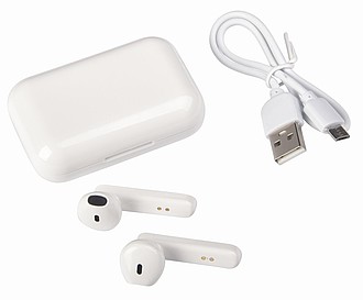 Bezdrátová sluchátka do uší, bílá - reklamní předměty