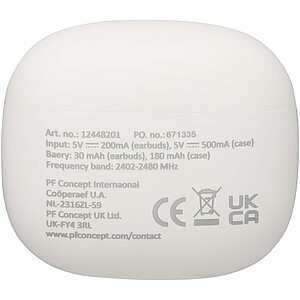 Bezdrátová sluchátka z recyklovaného plastu se silikonovými špunty, bílá