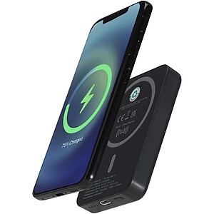 Bezdrôtová magnetická powerbanka 5000 mAh 15W s 20W PD – vyrobené z recyklovaného plastu, čierna