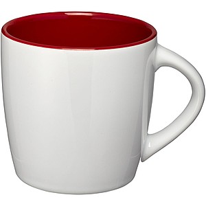 Biely keramický hrnček s farebným vnútrom, objem 340 ml, biela/tmavo červená