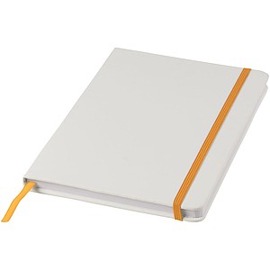 Biely zápisník A5 s farebnou gumičkou, biela/oranžová