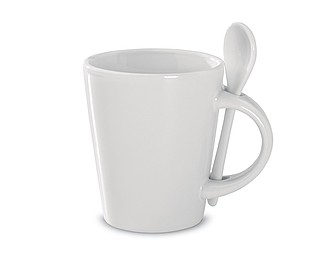 Bílý hrnek se lžičkou, vhodný na sublimaci, 340 ml, bílá - reklamní hrnky