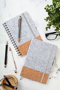 Blok A5 z RPET plsti a přírodního korku s recyklovanou bavlnou, šedá