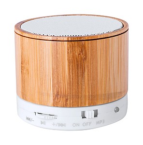 Bluetooth reproduktor s vestavěnou dobíjecí baterií, v obalu z bambusu