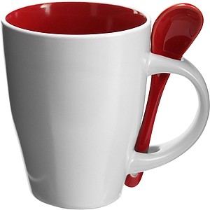 BRUNIT Kávový hrnček, 0,3 l, keramický, červený s lyžičkou